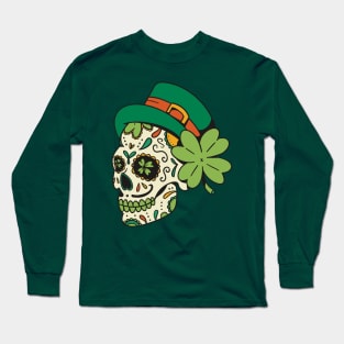 Saint Patrick's Day Sugar Skull St Patricks Day Of The Dead Lucky Shamrock Clover Long Sleeve T-Shirt